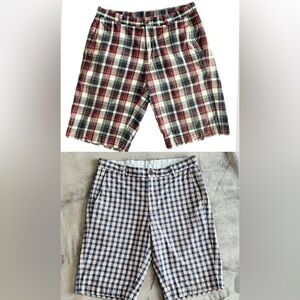 Lot(2)Brooks Brothers"346" Mens Shorts 31"Wx11”Blue Check Plaid Bermuda Cotton